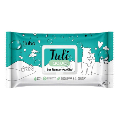 21966 Chusteczki Nawilżane LUBA Tuli dla dzieci Woda 99% 60szt