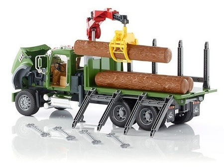 Bruder 02824 MACK z dźwigiem przyczepą i pniami