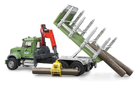 Bruder 02824 MACK z dźwigiem przyczepą i pniami
