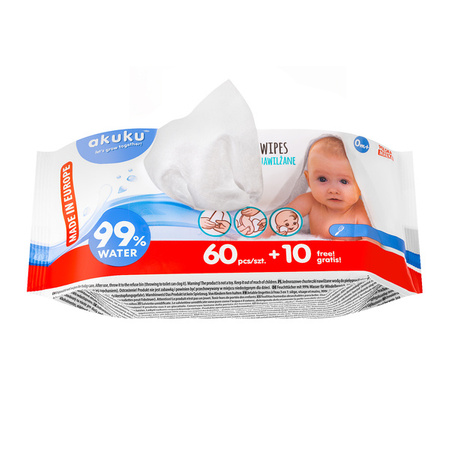 Akuku Pudełko + nawilżane chusteczki 99% wodą 4 x 70szt