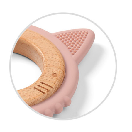 Babyono 1076/02 Gryzak drewniany silikonowy kotek