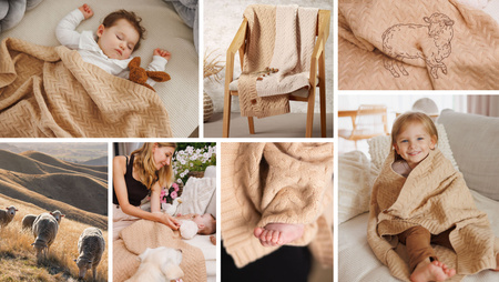 Babyono 1648/01 Hipoalergiczny kocyk niemowlęcy merino jasny beż 75x100