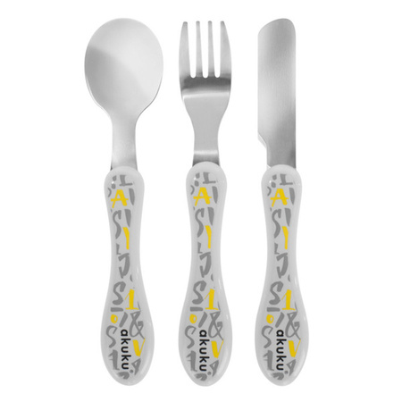 AKUKU A0103 SZTUĆCE DO KARMIENIA DZECI METALOWE 3szt widelec łyżka nóż