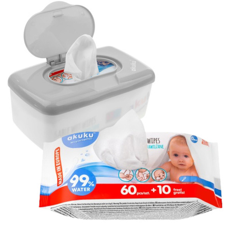 Akuku Pudełko + nawilżane chusteczki 99% wodą 4 x 70szt