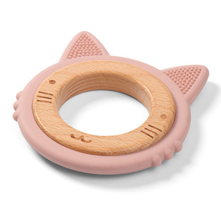 Babyono 1076/02 Gryzak drewniany silikonowy kotek
