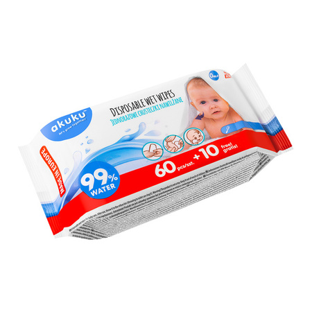 Akuku Pudełko + nawilżane chusteczki 99% wodą 4 x 70szt