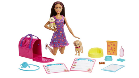 BARBIE HKD86 Lalka Adopcja piesków ZESTAW MATTEL 2 PIESKI