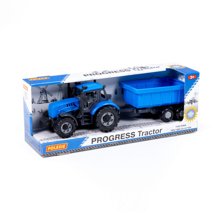 Polesie 91277 Traktor Progress Inercyjny z Przyczepą Niebieski 3+