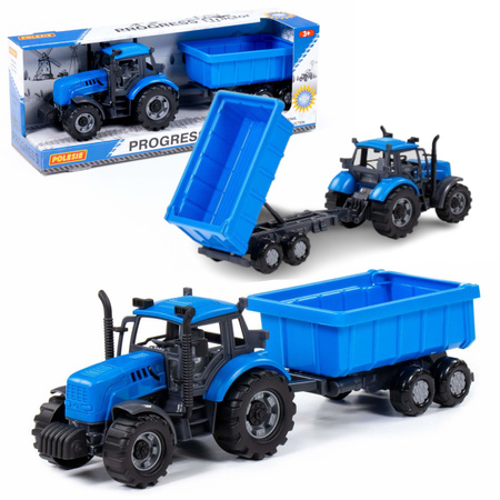 Polesie 91277 Traktor Progress Inercyjny z Przyczepą Niebieski 3+