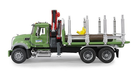 Bruder 02824 MACK z dźwigiem przyczepą i pniami