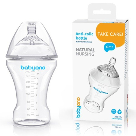 BabyOno 1451 Butelka antykolkowa NATURAL 260ml